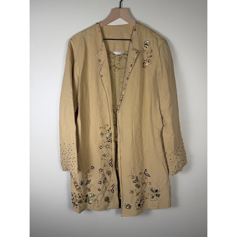 Vintage Laura Ashley Boho Suede Western Festival Jacket Women L Floral Beaded